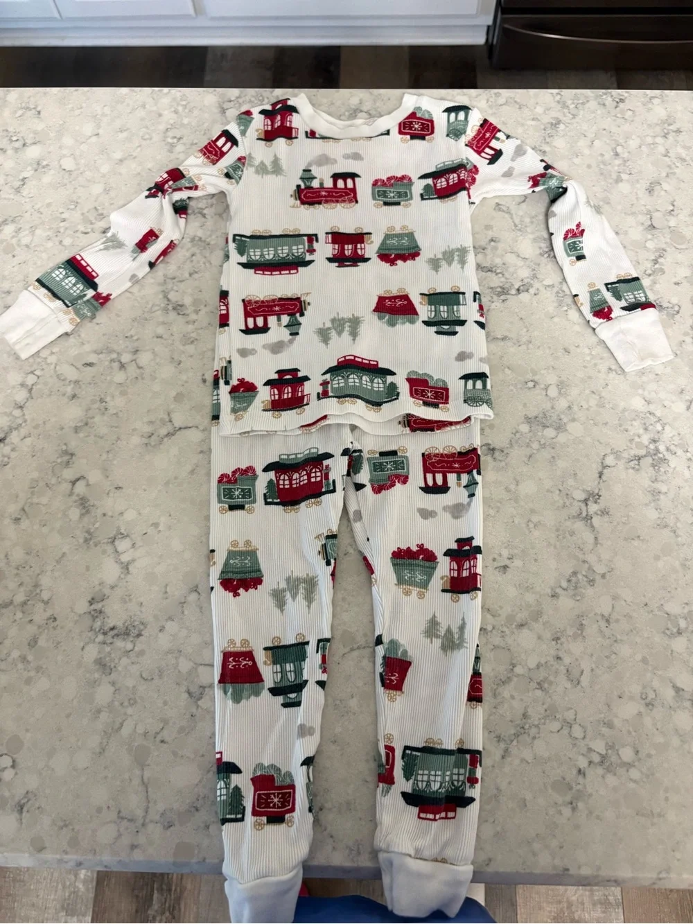 Carter's White Kids Pajama Set with Red & Green Train Print Christmas